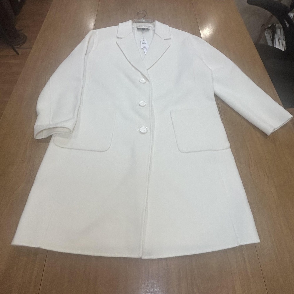 Talbots Coat Womens S White Double Faced Single Breasted Overcoat Mid Length